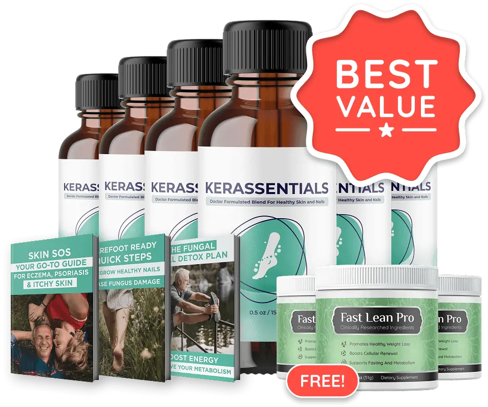 Six bottle Kerassentials best value package with free bonuses